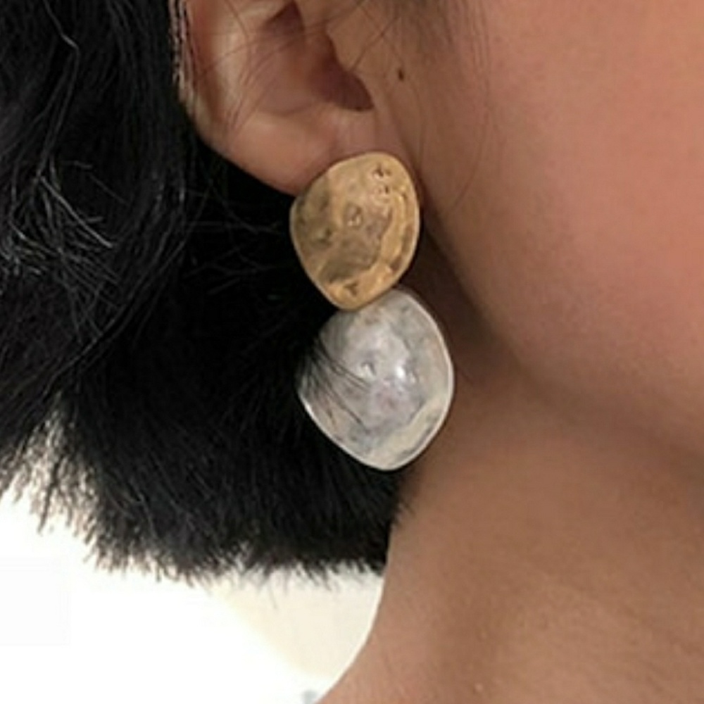 Two Tone Textured Metal Earrings - Picture 4 of 4
